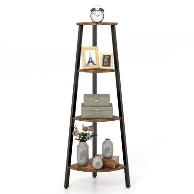 Hoekplank Boekenkast met 4 Niveaus Ladderrek Opbergrek Plantenrek voor Woonkamer Slaapkamer Industrieel Design Rustiek Bruin