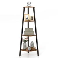 Hoekplank Boekenkast met 4 Niveaus Ladderrek Opbergrek Plantenrek voor Woonkamer Slaapkamer Industrieel Design Rustiek Bruin