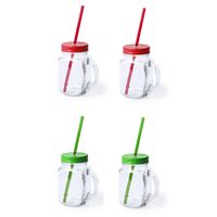 Set van 4x glazen drinkbekers dop/rietje 500 ml groen/rood