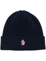 Moncler Grenoble bonnet nervuré à patch logo - Bleu - thumbnail