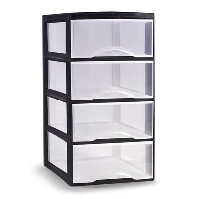 Ladeblokje/bureau organizer met 4x lades - transparant/zwart - L26 x B36 x H49 cm - plastic