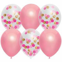 Feestversiering roze-mix thema ballonnen 6x stuks 30 cm