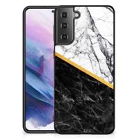 Samsung Galaxy S21 Plus Marmeren Print Telefoonhoesje Marmer Wit Zwart - Origineel Cadeau Man