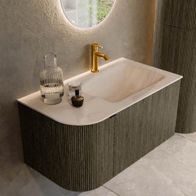 Badmeubel Mondiaz Kurve-Dlux | 85 cm | Meubelkleur Shadow | Wastafelkleur Meli | Solid surface | Wasbak rechter zijde spoelbak | 1 kraangat