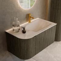 Badmeubel Mondiaz Kurve-Dlux | 85 cm | Meubelkleur Shadow | Wastafelkleur Meli | Solid surface | Wasbak rechter zijde spoelbak | 1 kraangat