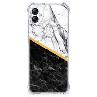 Samsung Galaxy A04e Anti-Shock Hoesje Marmer Wit Zwart - Origineel Cadeau Man