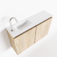 Toiletmeubel Mondiaz Ture | 80 cm | Meubelkleur Washed oak | Eden wastafel Talc Links | 1 kraangat