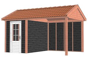 Buitenverblijf Zadeldak Betula 505x415 cm - Combinatie 1- Zadeldak- Onbehandeld lariks Douglas hout- Trendhout