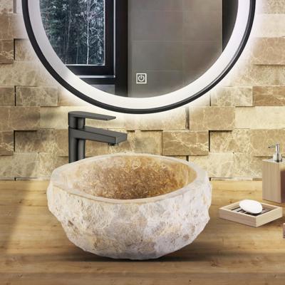 Waskom BWS Stone Rond 35x35x15 cm Met Gepolijste Binnenzijde Natuursteen Creme BWS