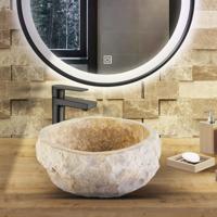 Waskom BWS Stone Rond 35x35x15 cm Met Gepolijste Binnenzijde Natuursteen Creme BWS - thumbnail