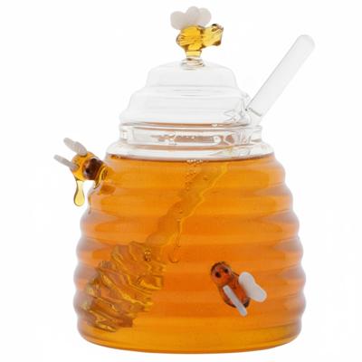 Urban Living Honingpot met honinglepel - 10 x 14 cm - glas - 3D bijenmotief