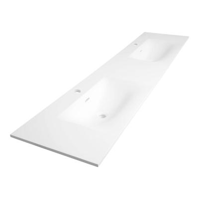 Brauer Glacier Wastafel - 200 met 2 Spoelbakken en 2 Kraangaten - Fine Stone Mat Wit