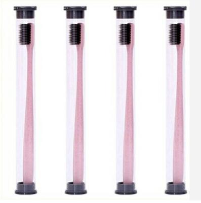 4 stuks/set tarwestro tandenborstel Soft-Bristle tandenborstel bamboe houtskool hoofd 18cm PVC behuizing draagbare verpakking reizen tandenborstel (ro