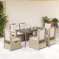 7-delige Tuinset met kussens poly rattan beige