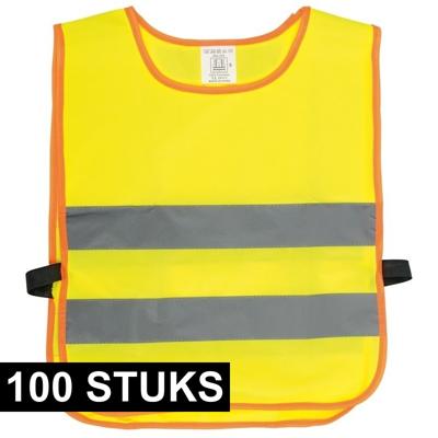 Veiligheidsvest fluorescerend geel - 100x - kinderen - Reflecterende veiligheidsvesten - one size