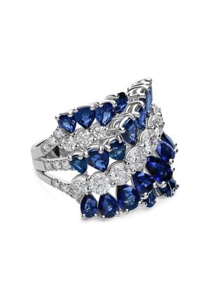 LEO PIZZO bague en or blanc 18ct sertie de diamants et de saphirs - Argent