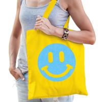 Cadeau tas voor dames - glitter Smile Emoticon - geel - katoen - 42 x 38 cm - Moederdag - verjaardag