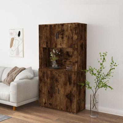 Hoge kast bewerkt hout gerookt eikenkleurig