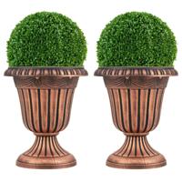 2 Stuks Plantenbakken met Sokkelbasis en Afvoergat Bloempotten 46,5 cm Hoog Brons