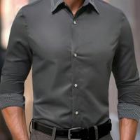 Bon&Bon Mode Men's Black Long Sleeve Slim Fit Button Up Work Shirt Dark Grey / M