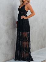 Lace V Neck Casual Dress With No - thumbnail