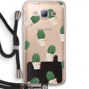 Cactusprint roze: Samsung Galaxy J3 (2016) Transparant Hoesje met koord