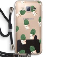 Cactusprint roze: Samsung Galaxy J3 (2016) Transparant Hoesje met koord