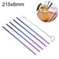 5 stuks herbruikbare RVS recht drinken stro + Cleaner borstel set Kit 215 * 8mm (kleur)