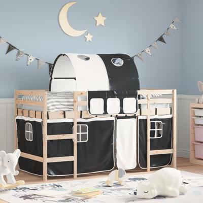 Kinderhoogslaper met tunnel 90x200 cm grenenhout wit en zwart