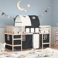 Kinderhoogslaper met tunnel 90x200 cm grenenhout wit en zwart