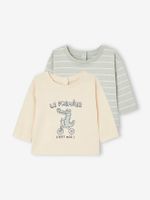 Set van 2 basic T-shirts voor baby's groen, gestreept - thumbnail