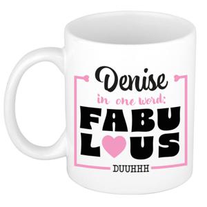 Naam mok Denise - wit - Fabulous - keramiek - 300 ml - cadeau collega beker