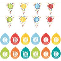 Leeftijd verjaardag 10 jaar geworden feestpakket vlaggetjes/ballonnen - Feestpakketten