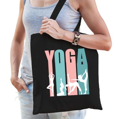 Yoga icons katoenen tas zwart voor volwassenen - sport / hobby tasjes