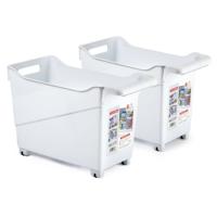 Plasticforte opberg Trolley Container - 2x - wit - L38 x B18 x H26 cm - kunststof - Opberg trolley