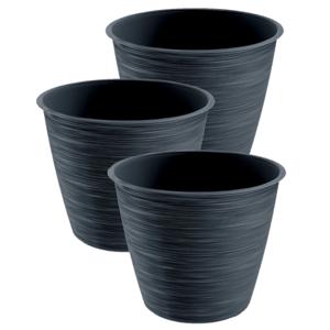 Plantenpot/bloempot Paintstripe - 3x stuks - kunststof - antraciet - 17 x 20 cm - stijlvol - binnen/