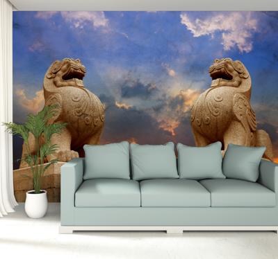 Dieren fotobehang stenen leeuwen