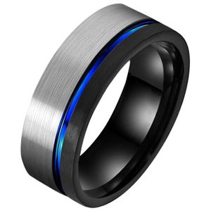 Wolfraam heren ring Groef Zilverkleurig Zwart Blauw-19mm