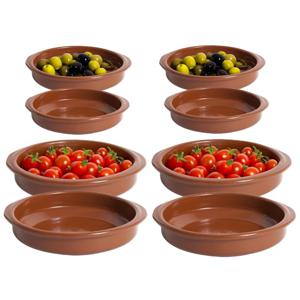 Tapas serveerschalen set - 4x D10 cm en 4x D15 cm - rond - Spaans terracotta ovenschaaltjes