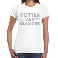 Glitter and Glamour zilver glitter tekst t-shirt wit dames - thumbnail