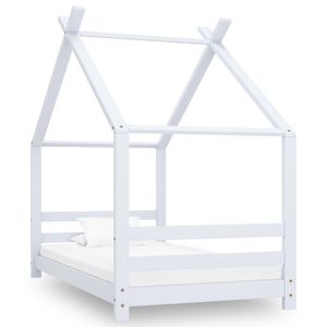 Kinderbedframe massief grenenhout wit 80x160 cm