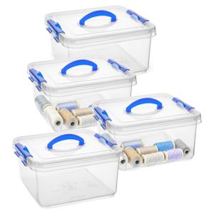 Opslagbox met deksel - 4x - transparant blauw - 5 liter - 24 x 24 x 13 cm - kunststof