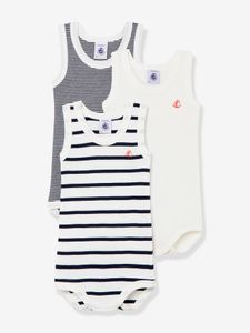 Set van 3 mouwloze rompertjes in biokatoen PETIT BATEAU wit