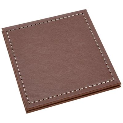 H&S Collection Glazen onderzetters - 4x stuks - bruin - kunstleder - 10 cm