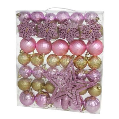 Kerstballen set - met ster piek - 57-delig - kunststof - roze/goud Kerstballen set - met ster piek - 57-delig - kunststof - roze/goud