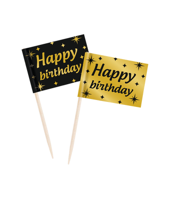 Classy Cocktail Prikkers Happy Birthday Zwart/Goud (50st)