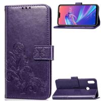 Lucky Clover bloemen patroon leergeval aangedrongen ASUS ZB633KL met houder & kaartsleuven & portemonnee & Hand Strap (paars)
