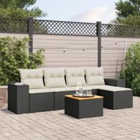 6-delige Loungeset met kussens poly rattan zwart
