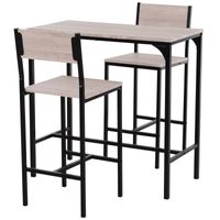 HOMCOM Bartafel met 2 stoelen 3-delige tafelset barstoel barkruk MDF naturel zwart | Aosom Netherlands