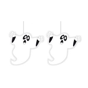 Set van 2x stuks halloween thema hangende spook/geest decoratie wit 30 cm